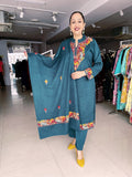 PEACOCK BLUE WOOLEN SUIT WITH KASHMIRI EMBROIDERY