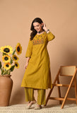 MUSTARD HANDLOOM COTTON EMBROIDERED SUIT