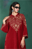 MAROON  CORDUROY VELVET FIRAN WITH KASHMIRI EMBROIDERY AND PANTS