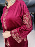 DARK MAROON VELVET EMBROIDERED FIRAN WITH PANTS