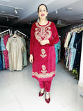 MAROON EMBROIDERED VELVET SUIT