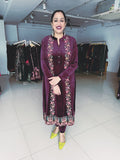 WINE EMBROIDERED PREMIUM VELVET ANARKALI SUIT