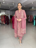 ONION PINK EMBROIDERED WOOLEN KNITTED SUIT