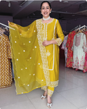 YELLOW SILK EMBROIDERED SUIT