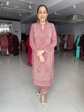 ONION PINK EMBROIDERED WOOLEN KNITTED SUIT