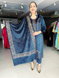 BULE VELVET FULLY EMBROIDERED SUIT