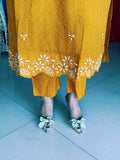 MUSTARD COTTON DOBBY EMBROIDERED SUIT