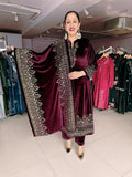 WINE PREMIUM VELVET EMBROIDERED ANARKALI