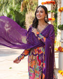 PURPLE FLORAL PRINTED CREPE ANARKALI SET