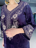 AUBERGINE COLOUR VELVET EMBROIDERED FIRAN WITH PANT