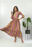 PRINTED CREPE FLARED GOWN