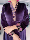 AUBERGINE PREMIUM VELVET EMBROIDERED FLARED ANARKALI