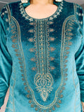 TEAL EMBROIDERED VELVET SUIT