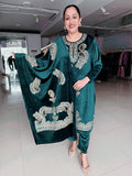 GREEN PREMIUM VELVET EMBROIDERED SUIT