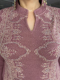 ONION PINK EMBROIDERED WOOLEN KNITTED SUIT