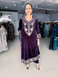 AUBERGINE COLOUR VELVET EMBROIDERED FIRAN WITH PANT