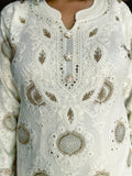 WHITE FULLY EMBROIDERED WOOLEN KNITTED SUIT