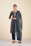 NAVY BLUE CHANDERI SUIT SET (WITH PANTS AND DUPATTA)