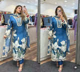 PREMIUM COTTON BLUE PRINTED AMD EMBROIDERED PAKISTANI SUIT