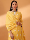 YELLOW HAND BLOCK PRINTED COTTON SUIT SET (WITH PANTS AND DUPATTA)