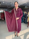 WINE WOOLEN EMBROIDERED SUIT