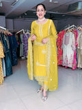 YELLOW SILK EMBROIDERED SUIT