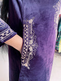 AUBERGINE COLOUR VELVET EMBROIDERED FIRAN WITH PANT