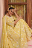 Yellow Cotton Lucknowi Embroided Anarkali Suit