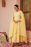 Yellow Cotton Lucknowi Embroided Anarkali Suit