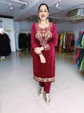 MAROON PREMIUM VELVET EMBROIDERED SUIT