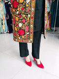 WOOLEN KASHMIRI EMBROIDERED SHRUG WITH WOOLEN INNER AND TROUSERS