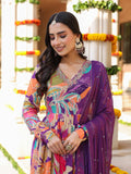 PURPLE FLORAL PRINTED CREPE ANARKALI SET