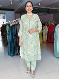 GREEN EMBROIDERED SILK SUIT