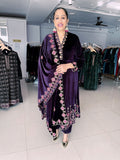 AUBERGINE PREMIUM VELVET EMBROIDERED FLARED ANARKALI