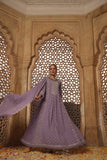 LAVENDER COTTON SCHIFFLI FLARED ANARKALI EMBROIDERED SUIT