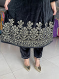 BLACK VELVET EMBROIDERED ANARKALI SUIT