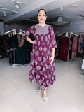 PURPLE COTTON PRINTED FLARED SUIT