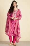 PINK HAND BLOCK PRINTED CHANDERI SUIT SET (WITH PANTS AND DUPATTA)