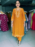 MUSTARD COTTON DOBBY EMBROIDERED SUIT