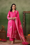 PINK PRINTED AND EMBROIDERED SILK A LINE SUIT