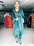 TEAL EMBROIDERED VELVET SUIT