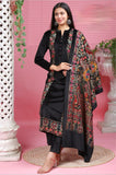 BLACK PREMIUM VELVET EMBROIDERED A LINE SUIT WITH FULLY KASHMIRI EMBROIDERED VELVET SHAWL