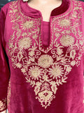 MAROON EMBROIDERED VELVET FIRAN WITH PANTS