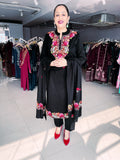 BLACK WOOLEN SUIT WITH FLORAL KASHMIRI EMBROIDERY