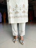 WHITE FULLY EMBROIDERED WOOLEN KNITTED SUIT