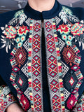 INDIGO BLUE WOOLEN SHRUG WITH EMBROIDERY WITH WOOLEN INNER AND TROUSER