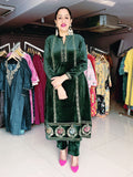 GREEN PREMIUM VELVET EMBROIDERED ANARKALI