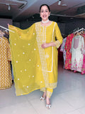 YELLOW SILK EMBROIDERED SUIT