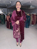 WINE VELVET EMBROIDERED SUIT