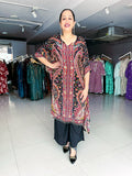 PRINTED AND EMBROIDERED CREPE KAFTAN